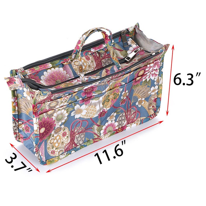 BTSKY Printing Handbag Organizers Inside Purse Insert-High Capacity 13 Pockets Bag Tote Organizer with Handle Sunflower - Image 4